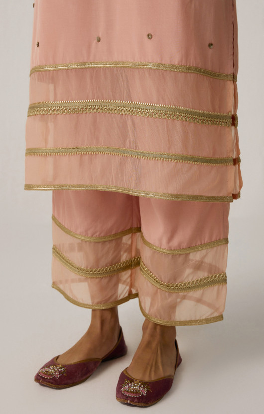 Baby Pink Draped Top and Wide-Legged Palazzo Pants with Colored Hand  Embroidery - Seasons India
