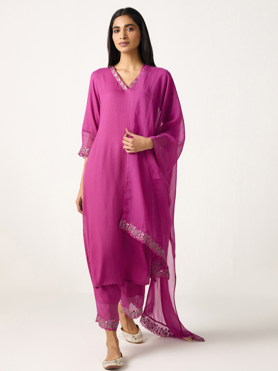 Buy Pink Floral Ebroidered Kurta | Ladies Kurta Online : Ancestry