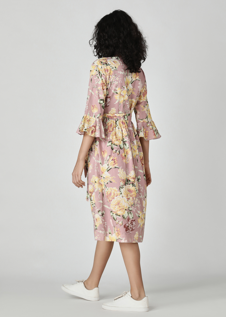 Buy Peach Floral Cotton Midi Dress | Latest Dresses for Women Online ...