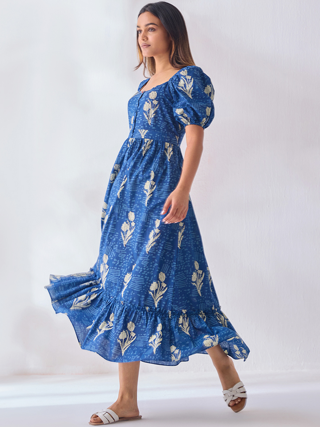 Buy Indigo Blue Floral Dress | Latest Dresses for Women Online : Ancestry