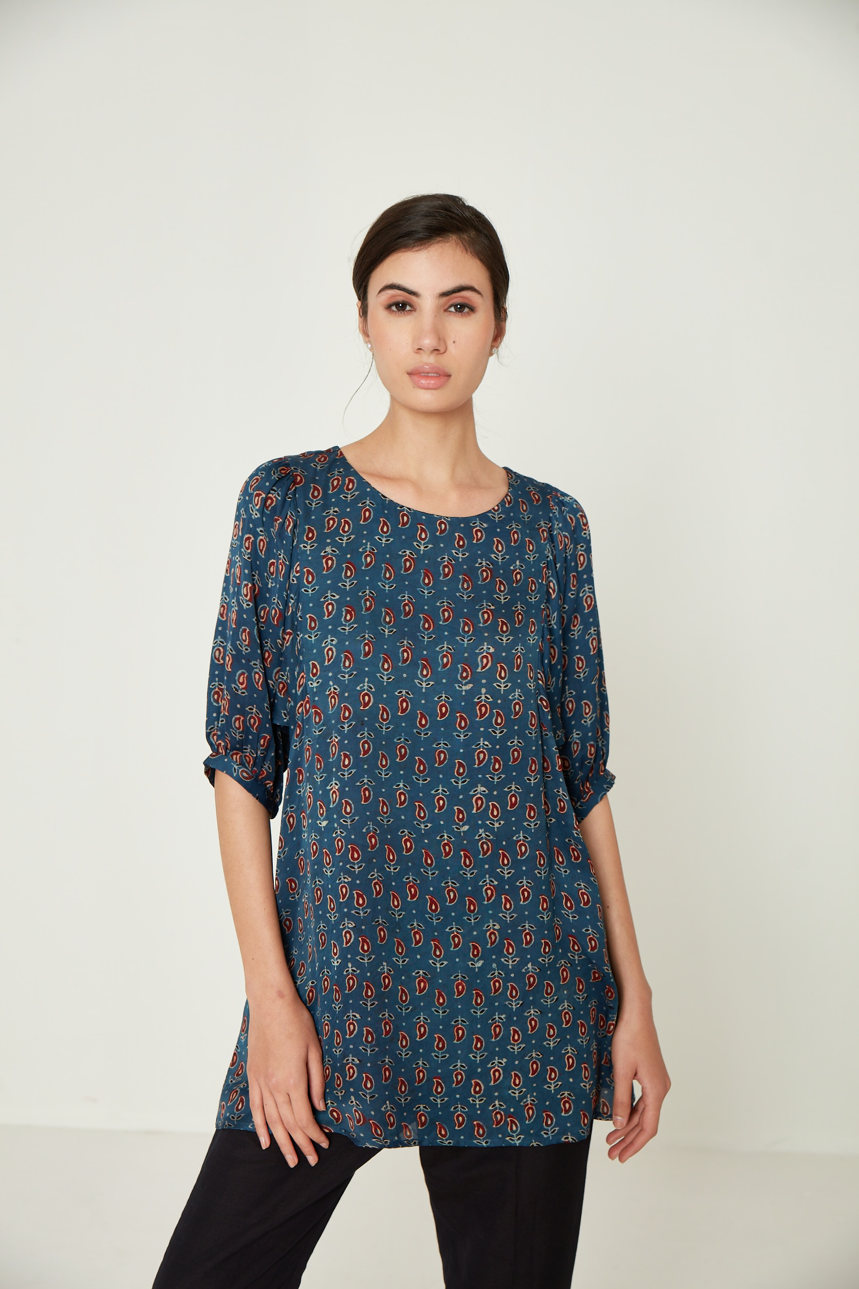 Buy Ajrakh Printed Kurti | Ladies Kurta Online : Ancestry